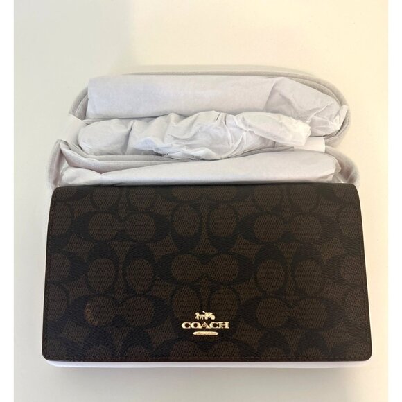 NWT Anna Foldover Clutch Crossbody Signature Canvas Leather Walnut Brown - Picture 5 of 11